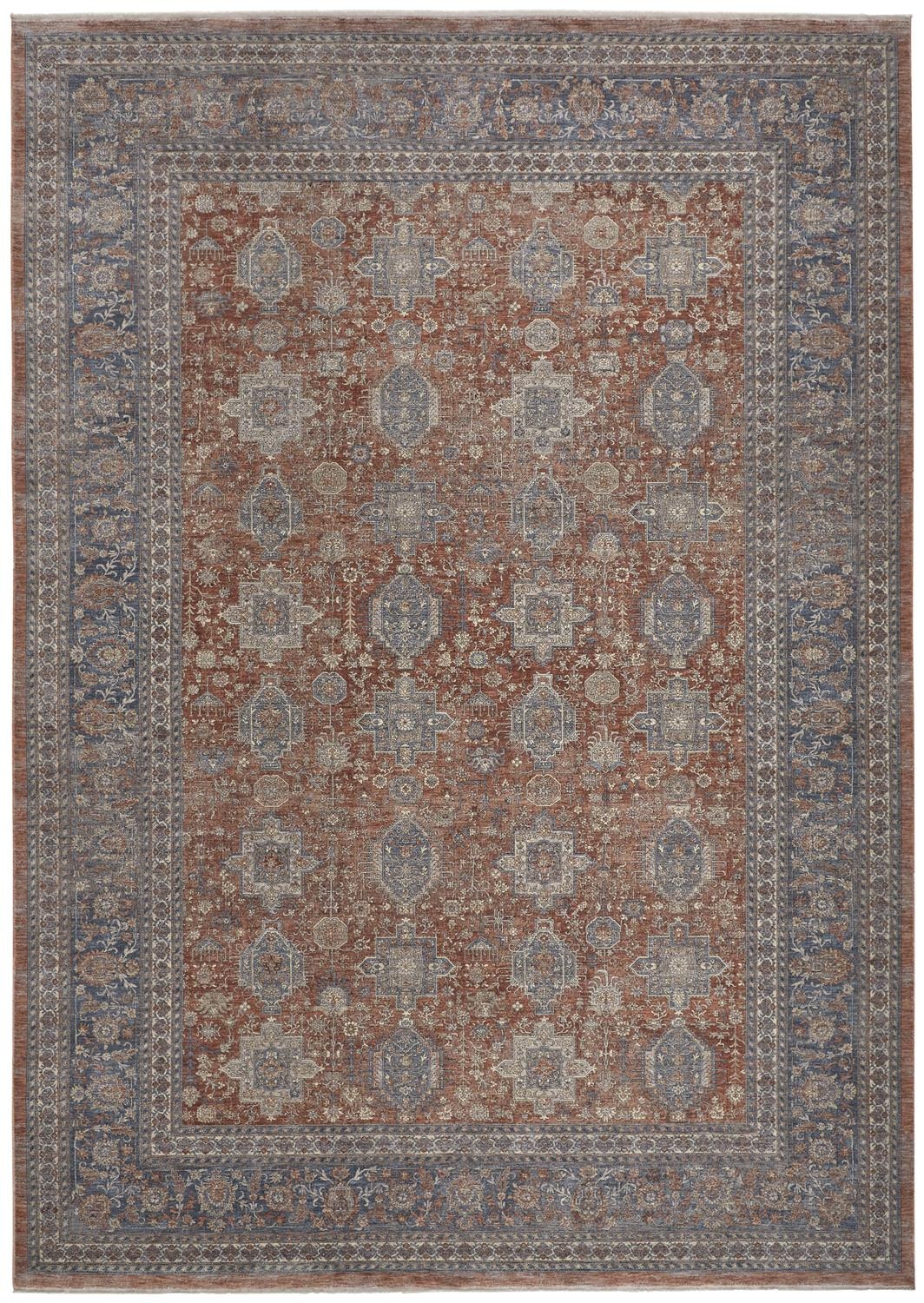 Marquette Traditional Persian Style Feizy Rugs 7ft-10in x 9ft-10in Rust/Aegean Blue 